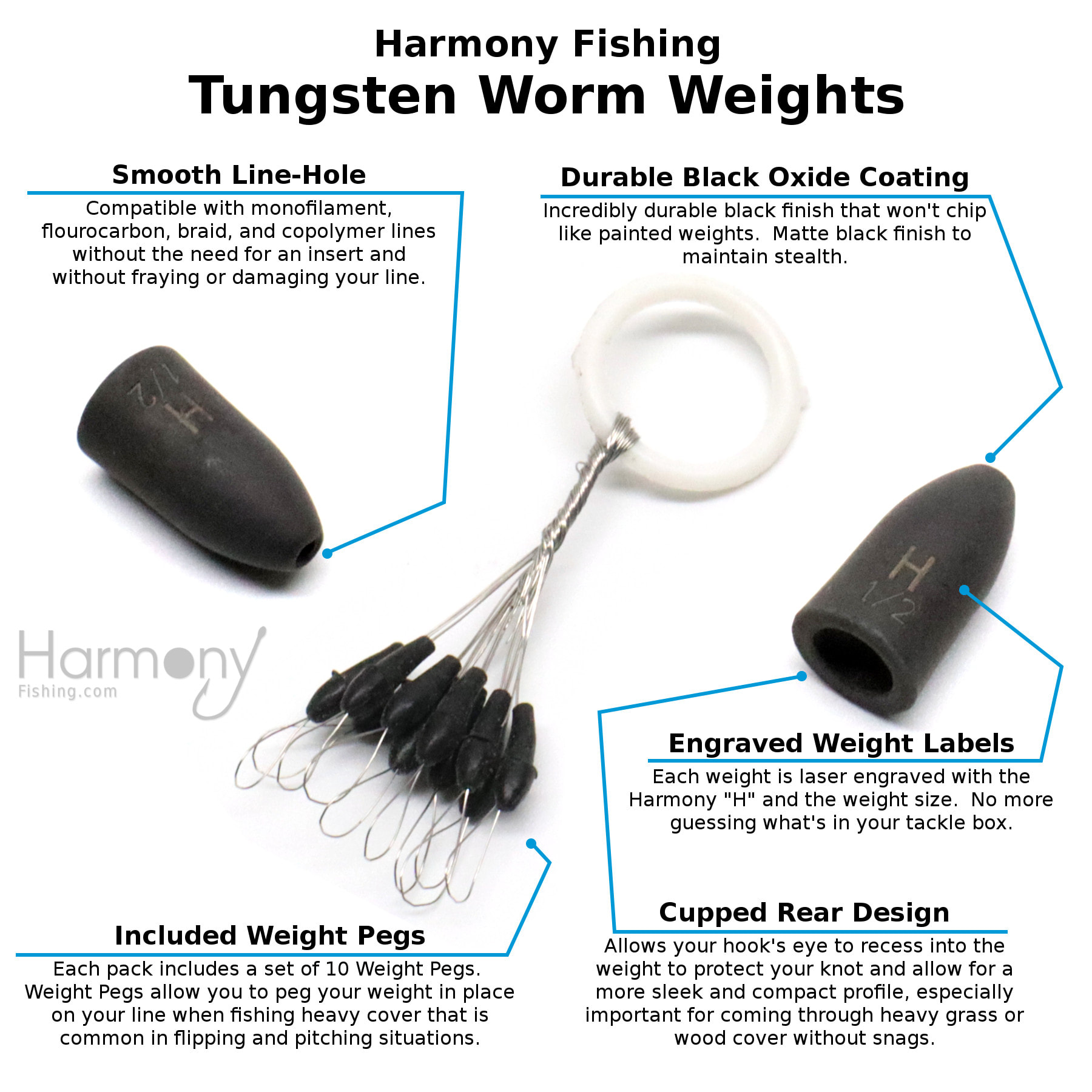 8... Weight Pegs for Lead or Tungsten Worm/Flipping Weights Harmony Fishing 