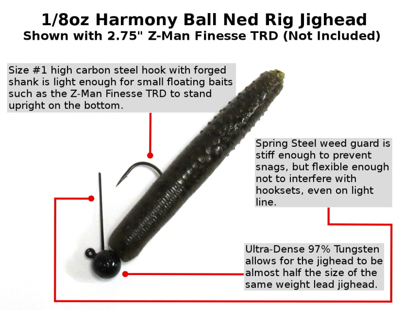 Tungsten Weedless Ned Rig Jigheads for bass fishing