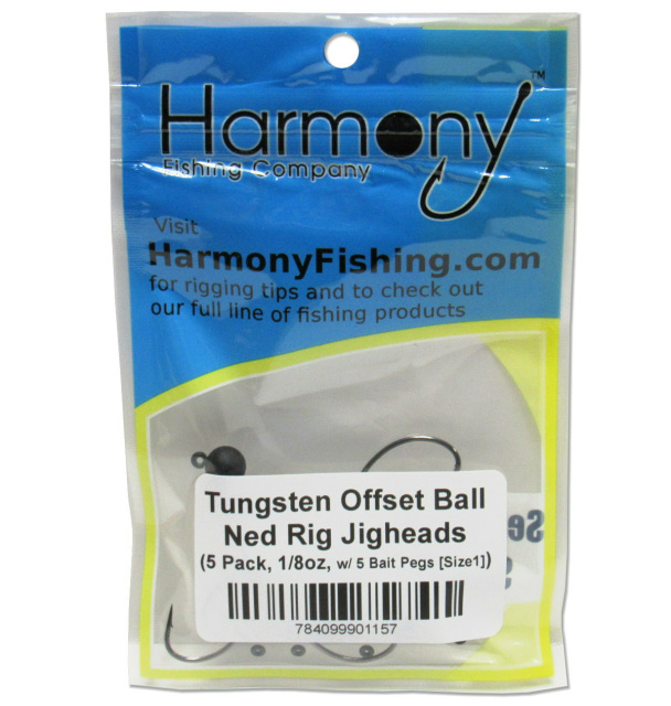 5 Pack Harmony Fishing Tungsten Offset Weedless Ned Rig Jigheads
