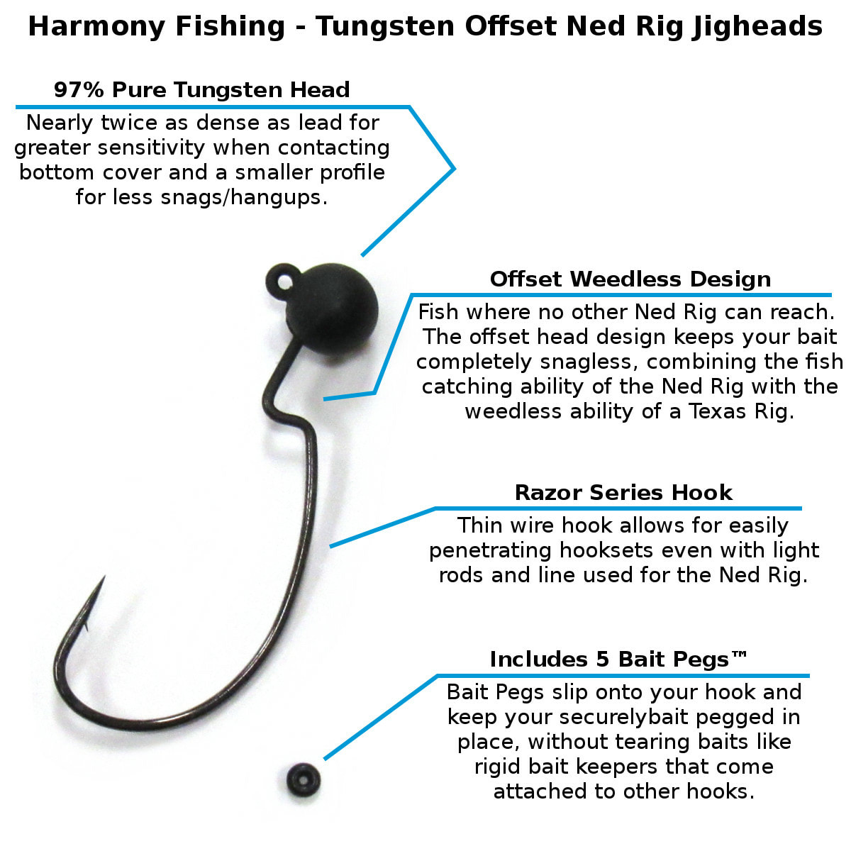 Tungsten Offset Weedless Ned Rig Jigheads for bass fishing