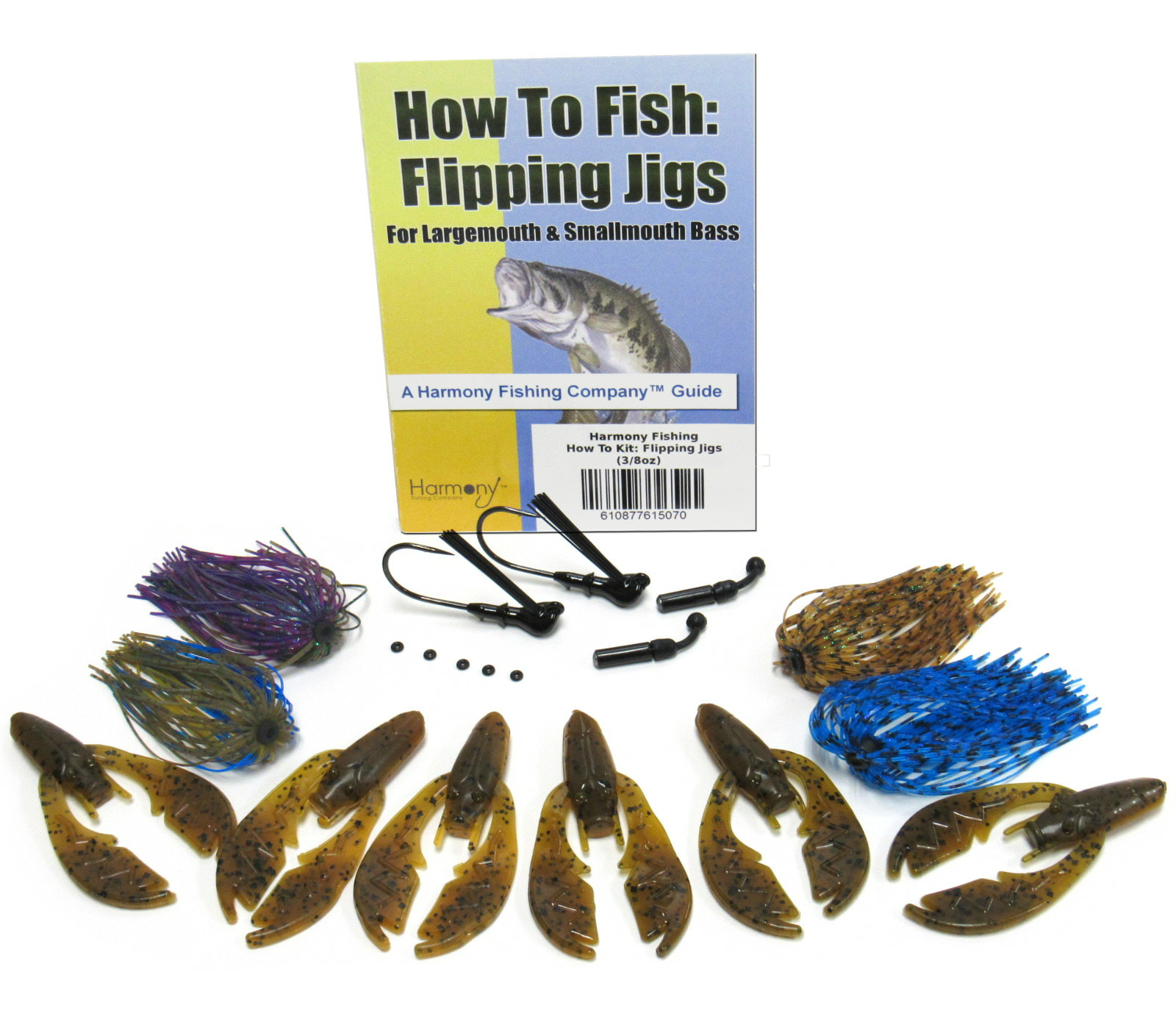 Harmony Fishing - Tungsten Flipping Jig 20 Piece Kit - 3/8oz Flipping Jigs,  Skirts, Rattles, Bait Pegs, 6pk NetBait Paca Chunk Baits