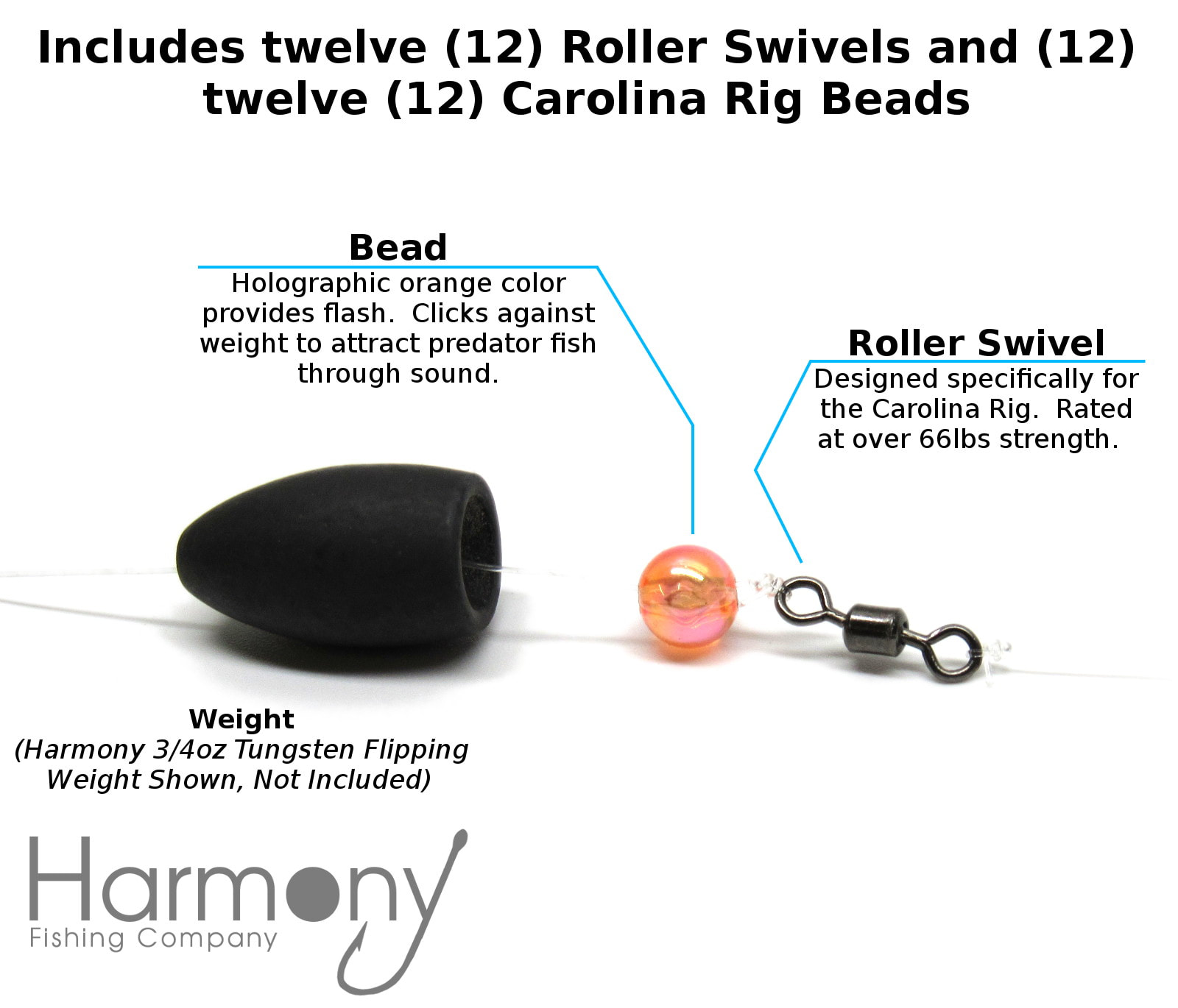Carolina Swivel Kit (12 Pack) - 12 Swivels & 12 Beads for Carolina