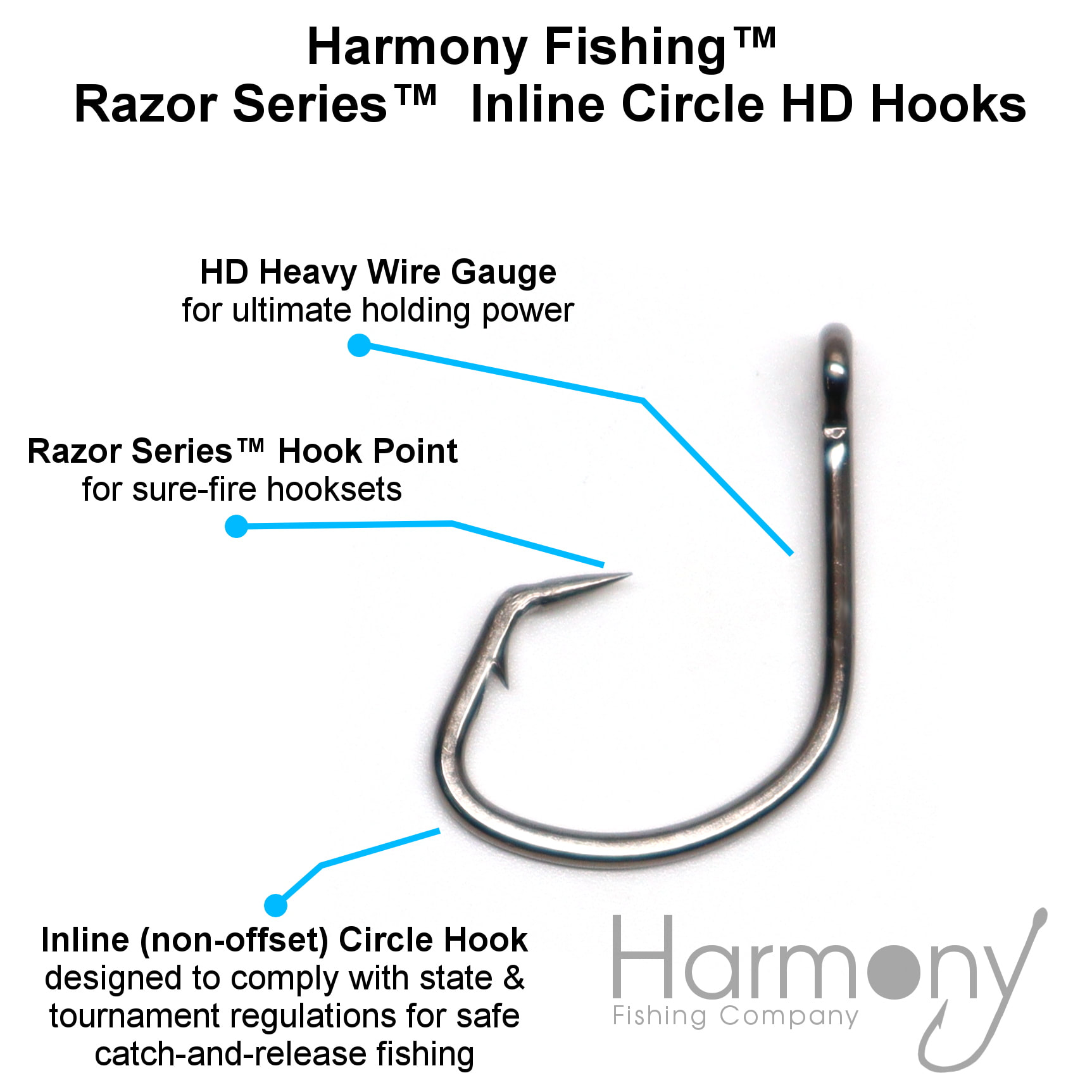 Harmony Fishing – Razor Series Inline Circle HD Hooks