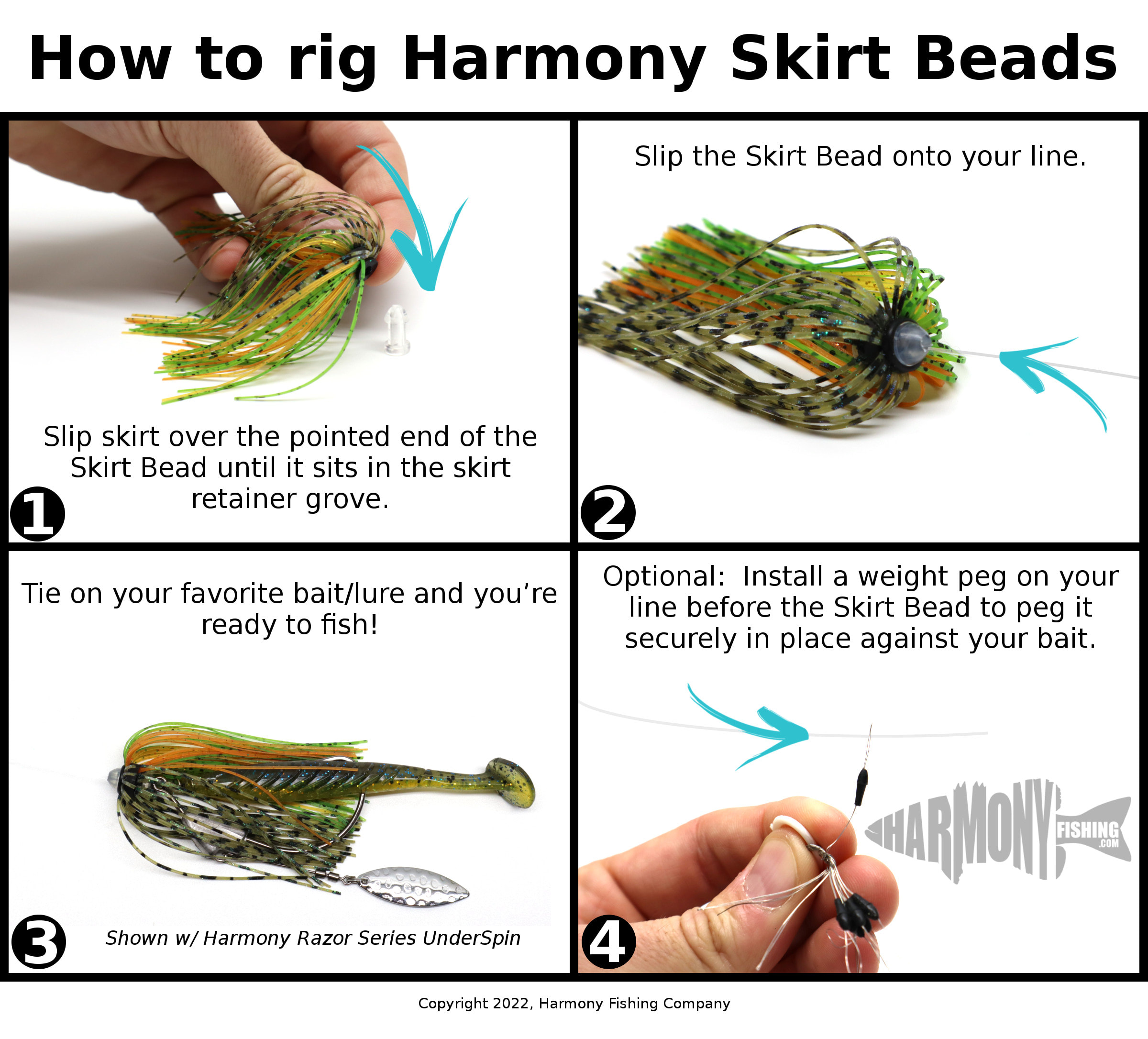 Skirt Beads (8 Pack w/ Skirts) - Quickly and easily add a skirt to your  favorite baits. Add skirts to Texas Rings, Swimbait Hooks, UnderSpins, and  more!