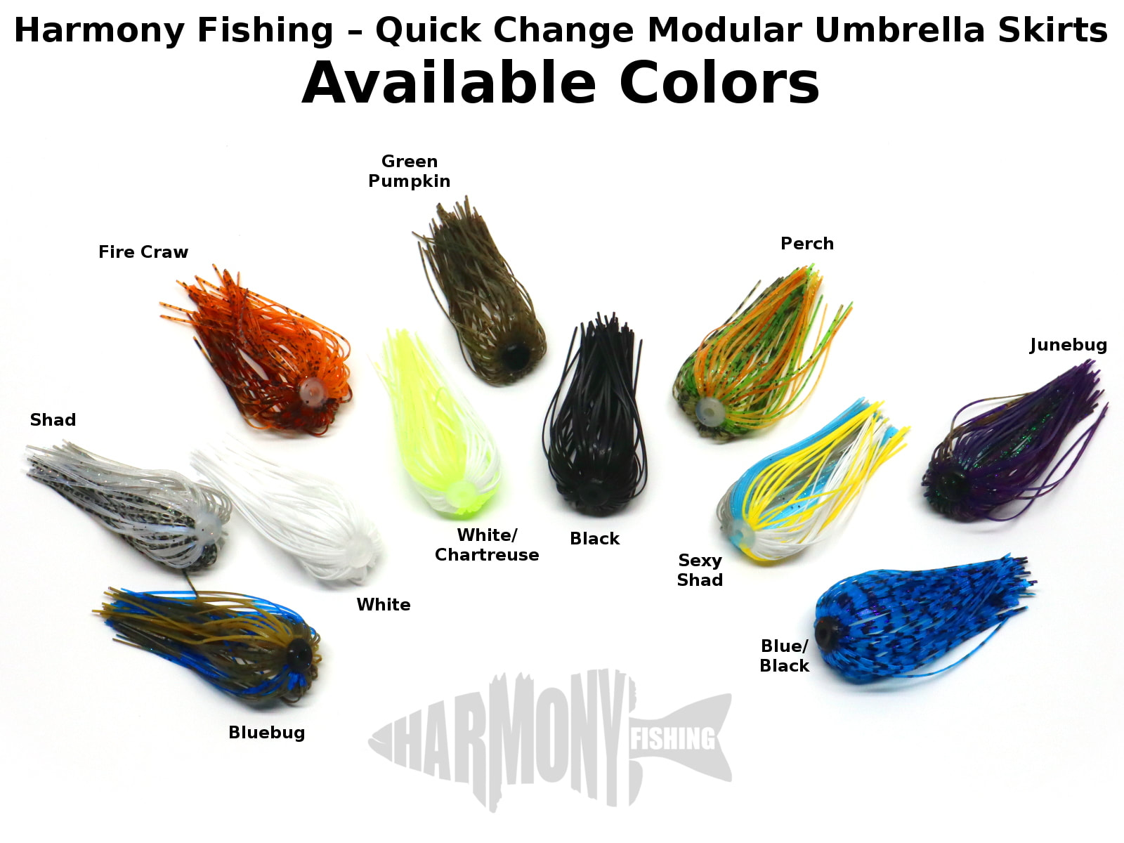 Harmony Fishing – Quick Change Modular Umbrella Skirts for Fishing Jigs/ Lures/Baits (10 Pack)
